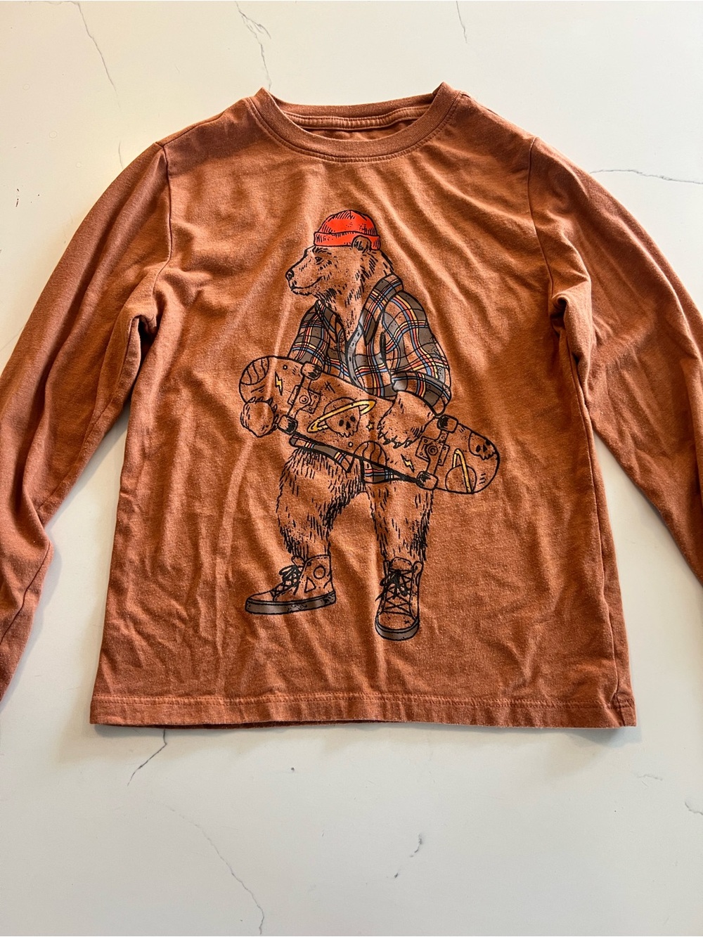 Cat & Jack Rust Long-Sleeve Tee with Skateboarding Bear Graphic